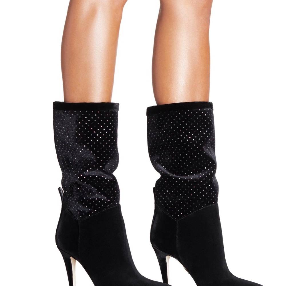 Tamara Mellon Ziggy Boots Black Sparkles Heels NIB Italy luxury stunning new